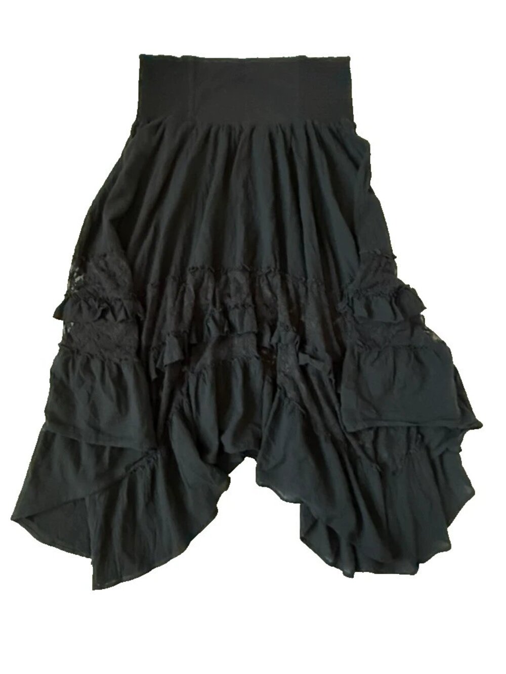Natural Life Womens XL Long Asymmetric Skirt Black Lace Goth Vamp Witchy Maxi - Picture 3 of 6